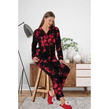 Mecit Pijama Mecit 5922 Çiçek Desenli Boydan Düğmeli Kadın Pijama Takımı