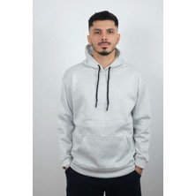 Daniel Milano Erkek Kapüşonlu ve Önden Cepli Düz Polar Sweatshirt Beyaz