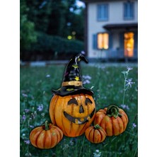 Ekinoks Art Halloween Cadılar Bayramı Şapkalı Balkabak Heykeli Balkabağı Biblo 30 cm