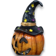 Ekinoks Art Halloween Cadılar Bayramı Şapkalı Balkabak Heykeli Balkabağı Biblo 30 cm