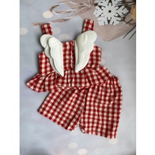 Mini Kids & Baby Kız Bebek Melek Kanatlı Ekose Gofre Kumaş Şortlu Takım