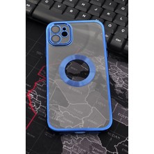 NOVKA Phone Accessories  iPhone 11 Uyumlu Saks Mavi Renkli Kenarlı Lazerli Şeffaf Kılıf Lens Korumalı