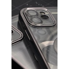 NOVKA Phone Accessories  iPhone 11 Uyumlu Siyah Renkli Kenarlı Lazerli Şeffaf Kılıf Lens Korumalı