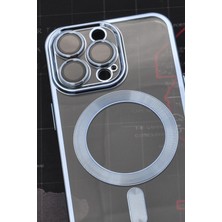 NOVKA Phone Accessories  iPhone 13 Pro Uyumlu Magsafe Özellikli Saks Mavi Renkli Kenarlı Lazerli Şeffaf Kılıf Lens Korumalı