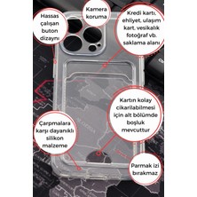 NOVKA Phone Accessories  iPhone 14 Pro Max Uyumlu Kredi Kartlıklı Şeffaf Kılıf Kamera Korumalı