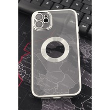 NOVKA Phone Accessories  iPhone 11 Uyumlu Gümüş Gri Silver Renkli Kenarlı Lazerli Şeffaf Kılıf Lens Korumalı