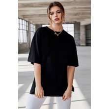 New Moda Oversize Düz Siyah Tshirt