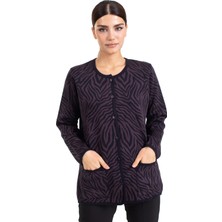 Mutlu City Yeni Sezon Kadın Triko Örgü Sıkı Dokuma Düğmeli Desenli Anne Kışlık Hırka 8050-Mürdüm