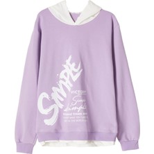 İrem Çocuk Giyim Kız Çocuk Simple Yazı Desenli Kapüşonlu Lila Sweatshirt