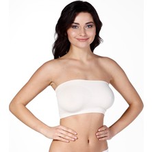 Rocco Shop Roccoshop Kadın Beyaz Straplez Toparlayıcı Pedli Dikişsiz Askılı Kadın Straplez Korse