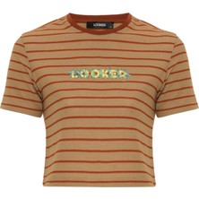 Looker Kadın Çizgili Crop T-Shirt