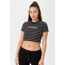 Looker Kadın Çizgili Crop T-Shirt