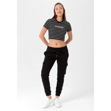 Looker Kadın Çizgili Crop T-Shirt