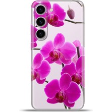 Cupcase Samsung Galaxy S23 Kılıf Esnek Silikon Kamera Koruma 4K Desenli Özel Tasarım - Mor Orkide