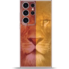 Cupcase Samsung Galaxy S23 Ultra Kılıf Esnek Silikon Kamera Koruma 4K Desenli Özel Tasarım - Sarı Kırmızı Aslan