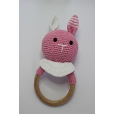 Ilgaz Shop Design Amigurumi Organik Pembe Tavşan Çıngırak Diş Kaşıyıcı ve Emzik Askısı 3'lü Set