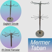 Gri Dekor Masaüstü 8 Kancalı Mermer Tabanlı 2 Katlı Bijuteri Standı, Kolye, Tesbih, Bilezik ve Aksesuar Standı
