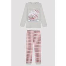 Kız Çocuk Ekoseli Gri Uzun Kollu Pijama Set