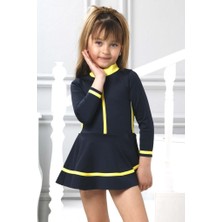 Lolli Boom Kids  Kız Çocuk Güneş Koruyucu Uzun Kol Fermuar Kapama Etekli Mayo Son Sezon 2 Parça