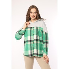 Pikka Online Kadın Gri Yeşil Geniş Kalıp Sweatshirt Kışlık Ceket Gömlek