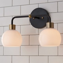 Rsyligt Retro Metal Siyah 2 Li Opal Camlı Tavan Duvar Dekoratif Vintage Rustik Aplik