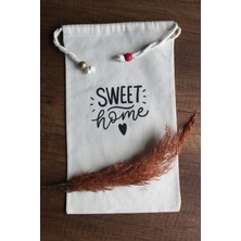 Emtory Home 30X40CM - 2 Adet Keten Sweet Home Çok Amaçlı Kese - Saklama Torbası - Bakliyat Kesesi