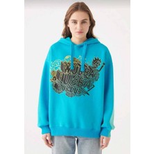 Outlet Bul Rick And Morty Baskılı Mavi Oversize Sweatshirt