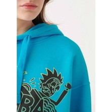 Outlet Bul Rick And Morty Baskılı Mavi Oversize Sweatshirt