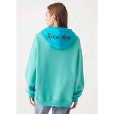 Outlet Bul Rick And Morty Baskılı Mavi Oversize Sweatshirt