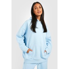 Boohoo Taş Baskılı Buz Mavi Oversize Sweatshirt