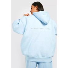 Boohoo Taş Baskılı Buz Mavi Oversize Sweatshirt