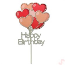 Süsle Bebek ve Parti Happy Birthday Kalp Pasta Süsü, 20CM x 10CM - Gümüş