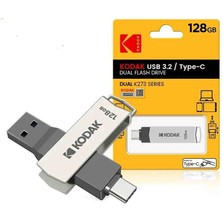 Kodak 128Gb.K273 Type-C ve USB 3.2 Type-C Girişli Tüm Cihazlara İphone 15 Serisine Uygun Yüksek Hızlı Usb Otg Flash Bellek Çift Giriş Metal Sağlam Orjinal