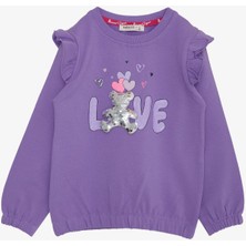 Breeze Kız Çocuk Sweatshirt Pullu Ayıcık Aksesuarlı Simli Yazı Bazkılı 1.5-5 Yaş, Eflatun