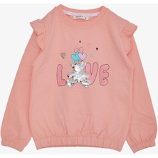 Breeze Kız Çocuk Sweatshirt Pullu Ayıcık Aksesuarlı Simli Yazı Baskılı 1.5-5 Yaş, Somon