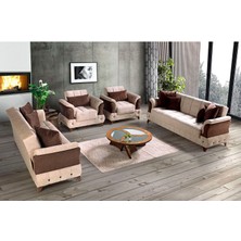 Eymense Fulya Modern Çekyatlı Koltuk Takımı Kahve Renk 3+3+1+1 Orta Sert Polyester Malzeme
