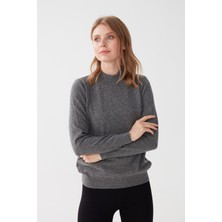 Desen Triko Kadın Yarım Balıkçı Yaka Klasik Bluz Füme