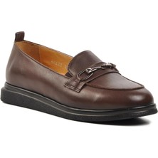 Ayakmod 44280 Kahve Hakiki Deri Kadın Loafer Ayakkabı
