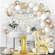 Bkmc Zürafa Folyolu Lüks Yaş Balon Zincir Set Doğum Günü Süsü Parti Seti