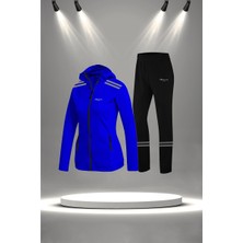 Poseidon Storm Büyük Beden Kadın Mavi Supra Penye Kumaş Fermuarlı Şık Eşofman Seti  (4XL-10XL)