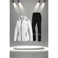 Poseidon Storm Büyük Beden Kadın Beyaz Supra Penye Kumaş Fermuarlı Rahat Eşofman Seti   (4XL-10XL)