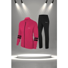 Poseidon Storm Büyük Beden Kadın Fuşya Supra Penye Kumaş Iki Parça Yürüyüş ve Koşu Için Eşofman Seti  (4XL-10XL)