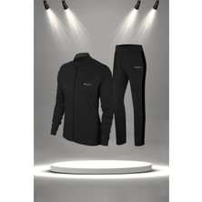 Poseidon Storm Büyük Beden Kadın Siyah Supra Penye Kumaş Günlük Sporcu Yürüyüş Eşofman Takımı Seti  (4XL-10XL)