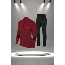 Poseidon Storm Büyük Beden Kadın Bordo Supra Penye Kumaş Yürüyüş ve Koşu Için Eşofman Seti (4XL-10XL)