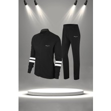 Poseidon Storm Büyük Beden Kadın Siyah Supra Penye Kumaş Şık ve Rahat Eşofman Takımı Seti (4XL-10XL)