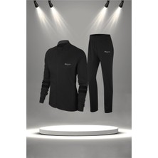 Poseidon Storm Büyük Beden Kadın Siyah Supra Penye Kumaş Antrenman ve Koşu Eşofman Seti  (4XL-10XL)