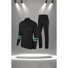 Poseidon Storm Büyük Beden Kadın Siyah Supra Penye Kumaş Fit Kalıp Koşu Seti (4XL-10XL)