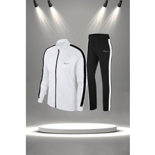 Poseidon Storm Büyük Beden Kadın Beyaz Supra Penye Kumaş Fermuarlı Eşofman Takımı Seti (4XL-10XL)