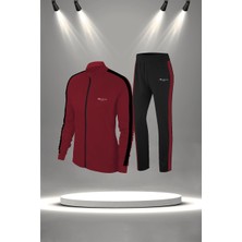 Poseidon Storm Büyük Beden Kadın Bordo Supra Penye Kumaş Yürüyüş ve Koşu Için Eşofman Takımı  (4XL-10XL)