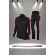 Poseidon Storm Büyük Beden Kadın Siyah Supra Penye Kumaş Koşu ve Egzersiz Eşofman Seti  (4XL-10XL)